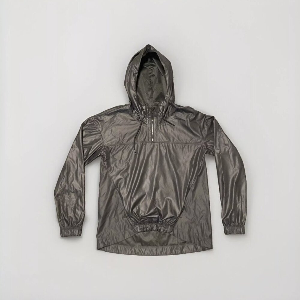 EUC Fabletics Black Slick 1/4 Zip Pullover Hood Workout Rain Jacket w Pockets XS